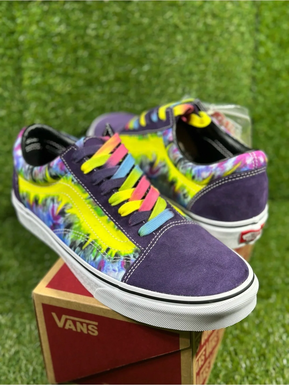 Vans Old Skool Purple Suede Tie-Dye Neon Yellow Stripe Men’s 10.5, 11 , VN038G1V